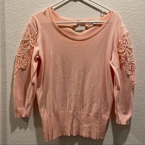 Peach sweater with lace detail